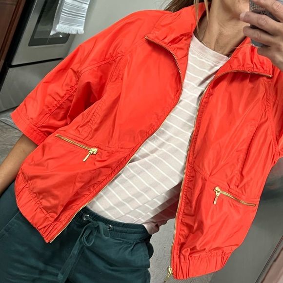 NWT Zenergy by Chicos Orange Rain Coat w Gold Embellishments Size : 1 - Picture 8 of 12